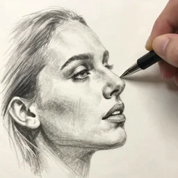 hand pencil sketch natalie portman nose up close 3 / 4 pose overlay