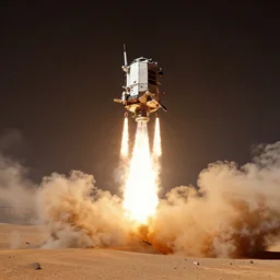 a small spacecraft lifting off from the surface of mars