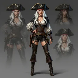 full body character concept art of a gorgeous stylish white haired female pirate captain | | distinct - fine, key visual, realistic shaded perfect face, fine details by stanley artgerm lau, wlop, rossdraws, james jean, andrei riabovitchev, marc simonetti, sakimichan, and jakub rebelka, trending on artstation