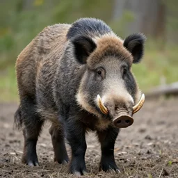a wild boar - bear - hybrid. animal photography. boar, tusks. grizzly