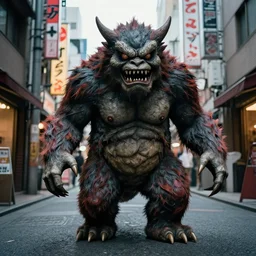 photograph of a japanese monster, tokyo street, scary, uncanny