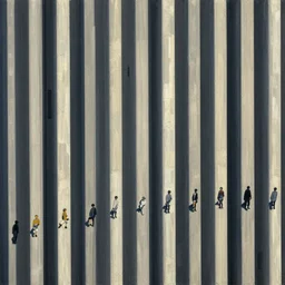 vertical pinstripes by ryoji ikeda, covered with brushes of paint by ruan jia and james jean and craig mullins