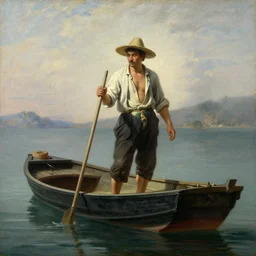 painting character of fisherman on a small boat by bouguereau