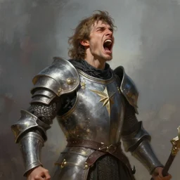 half - length portrait of a human male paladin, screaming, emotions, dramatic. fantasy, digital painting, hd, detailed.