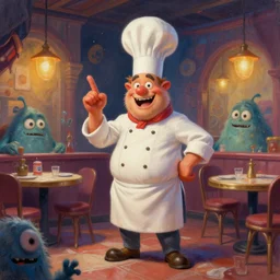 a beautiful painting of an aaahh!!! real monsters chef in an aaahh!!! real monsters bistro by james gurney | unreal engine :. 5