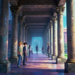 Looking down a Colonnade, rendered by Beeple, Makoto Shinkai, syd meade, simon stålenhag, environment concept, synthwave style, digital art, unreal engine, WLOP, trending on artstation, 4K UHD image, octane render,