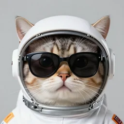 a cat wearing an astronaut hat and sunglasses. just the head. no body. high quality. high fidelity. cartoon.