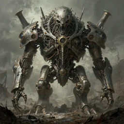 post nuclear wasteland, cyberpunk apocalypse doomsday machine, fantasy concept art, hyper realistic illustration, symetrical complex fine detail, 8 k, sinister, artstation, gothic painting
