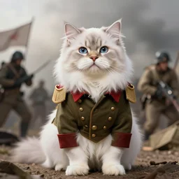 a masterpiece portrait of a fantasy british longhair cat wear soldier clothes in war scene, wear ray - ban glass, pink vibe, hyper realistic, concept art, intricate, hyper detailed, smooth, vibrant, by greg rutkowski