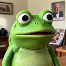closeup potrait of pepe frog Ina cozy room, natural light, sharp, detailed face, magazine, press, photo, Steve McCurry, David Lazar, Canon, Nikon, focus