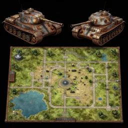 2 d bird's eye view, digital painted rusted dieselpunk tank virtual tabletop asset sheet, roll 2 0, dungeondraft, 2 - minute tabletop, battle map prop, black background, unity asset store, by greg rutkowski, trending on artstation