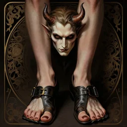 portrait of the devil ( lucifer ) wearing toe shoes ( vibram five fingers ), digital art, grim - lighting, high - contrast, intricate, elegant, highly detailed, centered, digital painting, artstation, concept art, smooth and matte textures, sharp focus, illustration, annie leibovitz, greg rutkowski, alphonse mucha, karol bak, magalie villeneuve