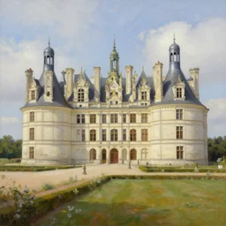an incredible oil painting of a big french chateau, maison Laffite, chateau de Versailles, château de Cheverny, concept art, trending on deviantart