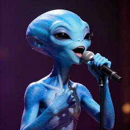 portrait of a blue alien, singing opera, photo, 8k