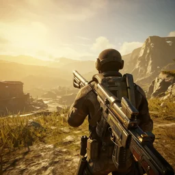 screenshot of fallout 5, ultra realistic!!!, golden hour, sharp focus