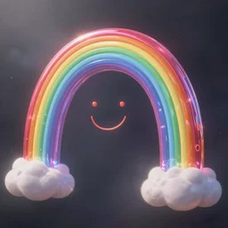 A beautiful shiny rainbow with a smiling face, illustrated by Greg Rutkowski and Gaston Bussiere, grim lighting, beautiful volumetric lighting, misty atmosphere, Trending on artstation, 4k, 8k