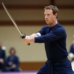 mark zuckerberg swinging a katana sword