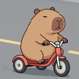 capybara riding a tricycle, digital art