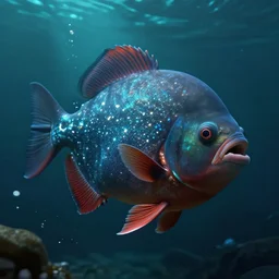 cybernetic piranha, dark underwater scene, unreal engine, raytracing, 4 k