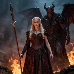 astrid willa eide hoem burns in hell and get enslaved by the devil himself, realistic, hdr, clear image, hdd, dynamic lighting,