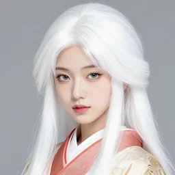 Portrait of a japanese princess young lady, with white hair!!!! beauty artwork by Akihiko Yoshida