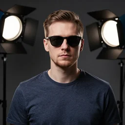 russian man in sunglasses, professional photography, studio lighting