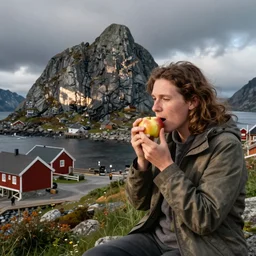 Sunderøy eating an apple