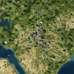 highly detailed, realistic satellite image, game map, casual game, anno 1602, landscape, unreal engine, 8k