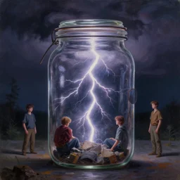 a lightning storm trapped inside a jar. beautiful detailed dramatic painting by artgerm and greg rutkowski james jean and jeremy lipking