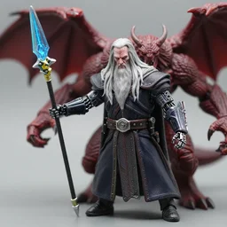 cyber - gandalf with terminator face and robotic arm holding an electronic spear battling a balrog 3 5 mm photograph