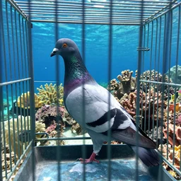 pigeon in cage underwater tropical reef