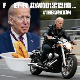 dark brandon rising meme, joe biden as gangster, deep fried meme, joe biden as the terminator, riding a motorcycle