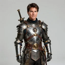 medieval fantasy half length portrait photo of tom cruise as a d & d artificer with steampunk armor, photo by philip - daniel ducasse and yasuhiro wakabayashi and jody rogac and roger deakins