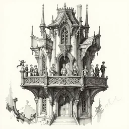 beautiful ink sketch, dieselpunk high fantasy, fantasy palace balcony, by chris riddell, ilya kuvshinov, wlop, krenz kushart, boris vallejo, ayami kojima and ayami kojima