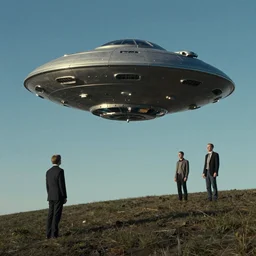 UFO Spaceship floating on a hill, Edward Hopper and James Gilleard, Zdzislaw Beksinski, Mark Ryden, Wolfgang Lettl highly detailed, hints of Yayoi Kasuma