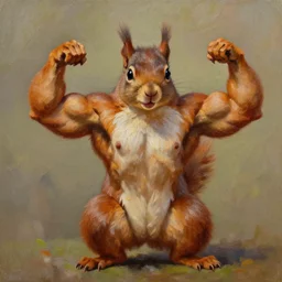 oil painting of a ( ( muscular ) ) squirrel with bulging biceps, 8 k, high quality
