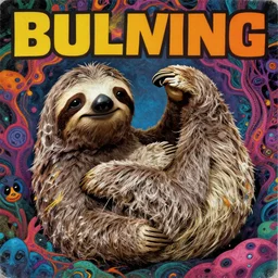 punk album cover of a sloth, psychedelic, gritty, maximalist