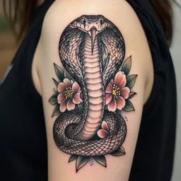 detailed amazing tattoo stencil of a floral small cobra snake