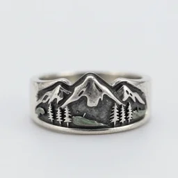 a silver ring design inspired on mountains and nature, andino style, macro photography
