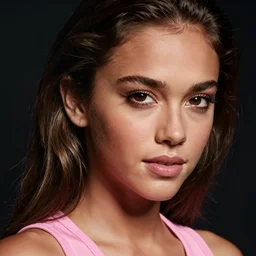 hyperdetailed close shot of young jessica alba, with pink tank top with a logo, fine - face, pretty face