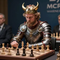 photo of chess player magnus carlsen wearing viking armor, 3 5 mm, 8 k, award - winning