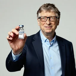 bill gates holding a vaccine in his hand, Body horror, by Ralph Steadman