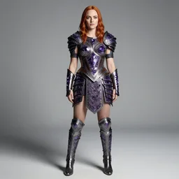 full body photo of emma stone as a warrior with amethyst encrusted armour