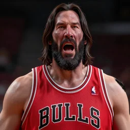 hyperrealistic mixed media image of Morbidly Obese Keanu Reeves Chicago Bulls basketball, stunning 3d render inspired art by István Sándorfi and Greg Rutkowski, perfect facial symmetry, realistic, highly detailed attributes and atmosphere, dim volumetric cinematic lighting, 8k octane extremely hyper-detailed render, post-processing, masterpiece,