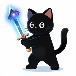a black cat holding a sword of galaxy, magic, digital art, glowing effect , concept art trending on artstation ,