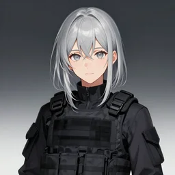 silver hair girl, (tactical) vest, portrait ilustration by Krenz Cushart and Shinji Aramaki