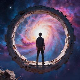 standing on a destroyed ringworld with a nebula in the sky, epic scene, by victo ngai, kilian eng vibrant colours, dynamic lighting, digital art, winning award masterpiece, fantastically beautiful, illustration, aesthetically inspired by beksinski and dan mumford, trending on artstation, art by greg rutkowski, 8 k