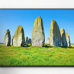 beautiful landscape mural of the lush meadow of monoliths, vivid colors, intricate, highly detailed, masterful, fantasy world, sci fi world, in the style of moebius, akira toriyama, jean giraud