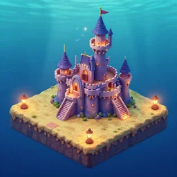 underwater ariel's castle isometric 2. 5 d game level, myvmk, with detailed sand, cartoon, lanterns, pixar, disney, toon shader, arnold maya render, artgerm, artstation by miha rinne