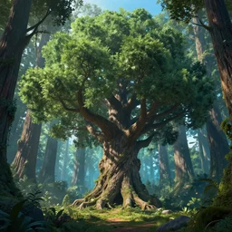 3 d render inspired art by greg rutkowski of a giant tree in magical forest
